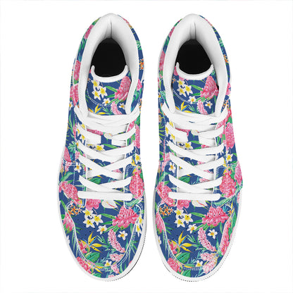 Watercolor Chrysanthemum Pattern Print High Top Leather Sneakers