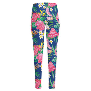 Watercolor Chrysanthemum Pattern Print High-Waisted Pocket Leggings