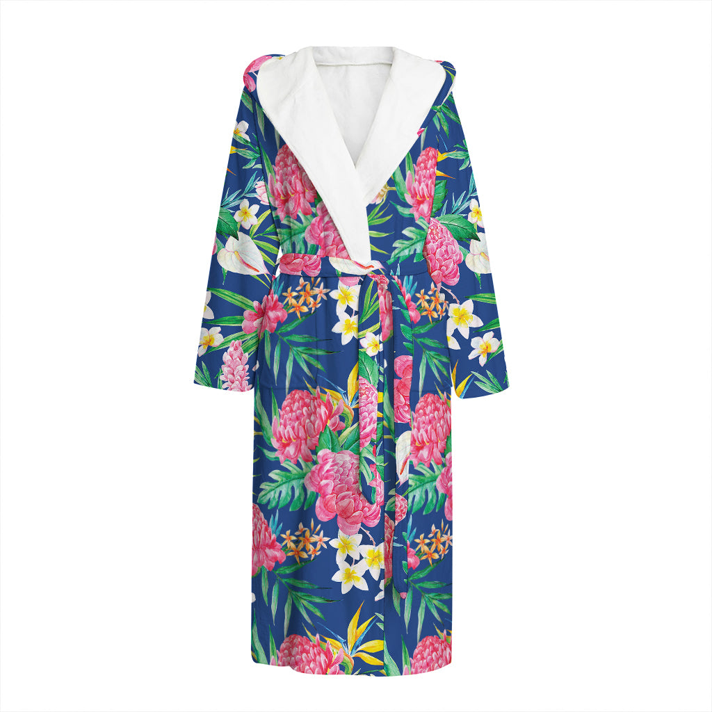 Watercolor Chrysanthemum Pattern Print Hooded Bathrobe