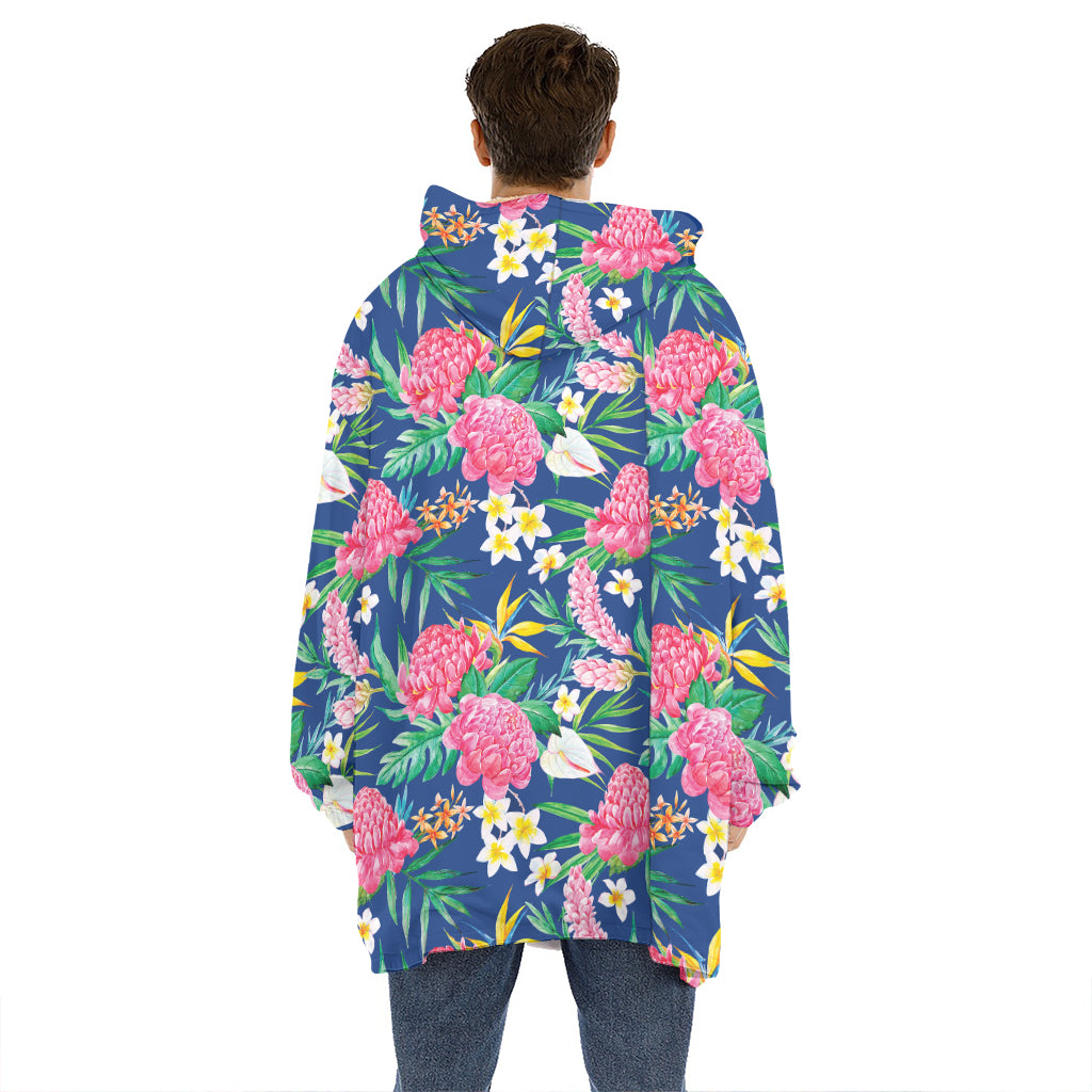 Watercolor Chrysanthemum Pattern Print Hoodie Blanket