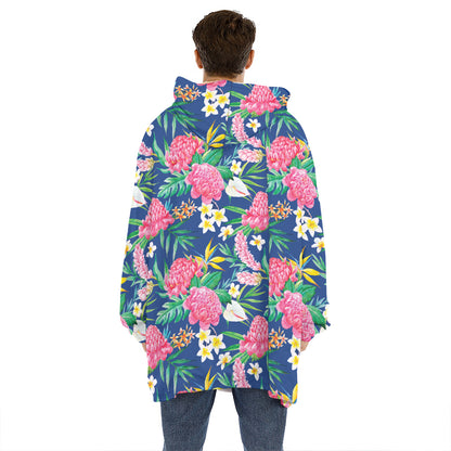 Watercolor Chrysanthemum Pattern Print Hoodie Blanket