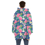 Watercolor Chrysanthemum Pattern Print Hoodie Blanket