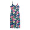 Watercolor Chrysanthemum Pattern Print Jersey Midi Cami Dress