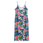 Watercolor Chrysanthemum Pattern Print Jersey Midi Cami Dress