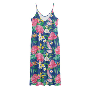 Watercolor Chrysanthemum Pattern Print Jersey Midi Cami Dress