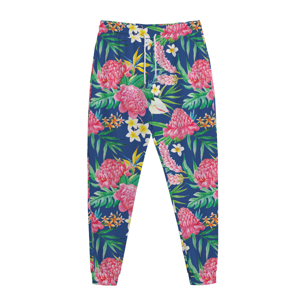 Watercolor Chrysanthemum Pattern Print Jogger Pants