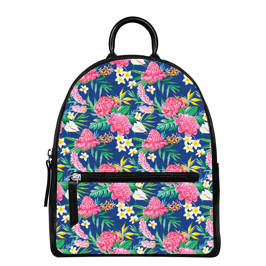 Watercolor Chrysanthemum Pattern Print Leather Backpack