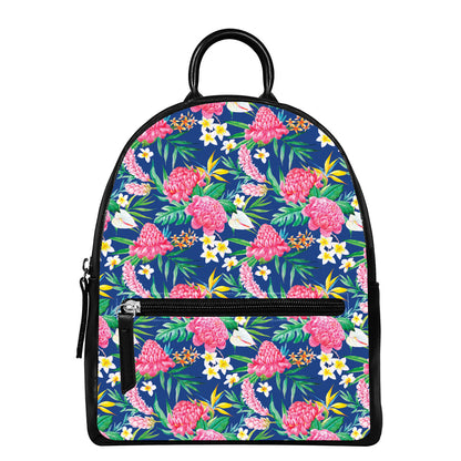 Watercolor Chrysanthemum Pattern Print Leather Backpack