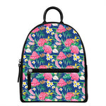 Watercolor Chrysanthemum Pattern Print Leather Backpack