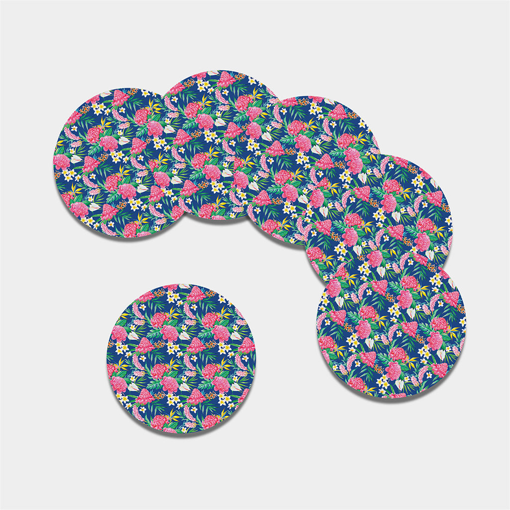 Watercolor Chrysanthemum Pattern Print Leather Coaster Set