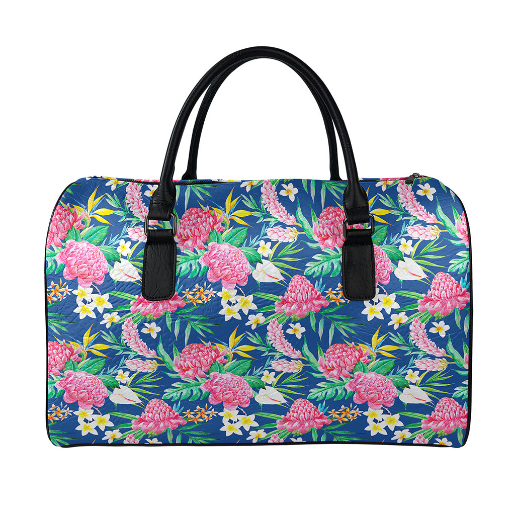 Watercolor Chrysanthemum Pattern Print Leather Duffle Bag