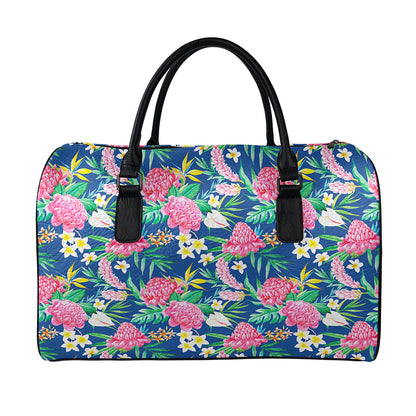 Watercolor Chrysanthemum Pattern Print Leather Duffle Bag