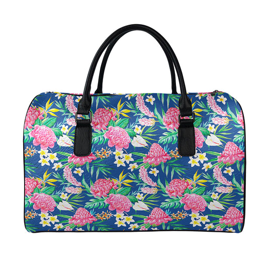 Watercolor Chrysanthemum Pattern Print Leather Duffle Bag
