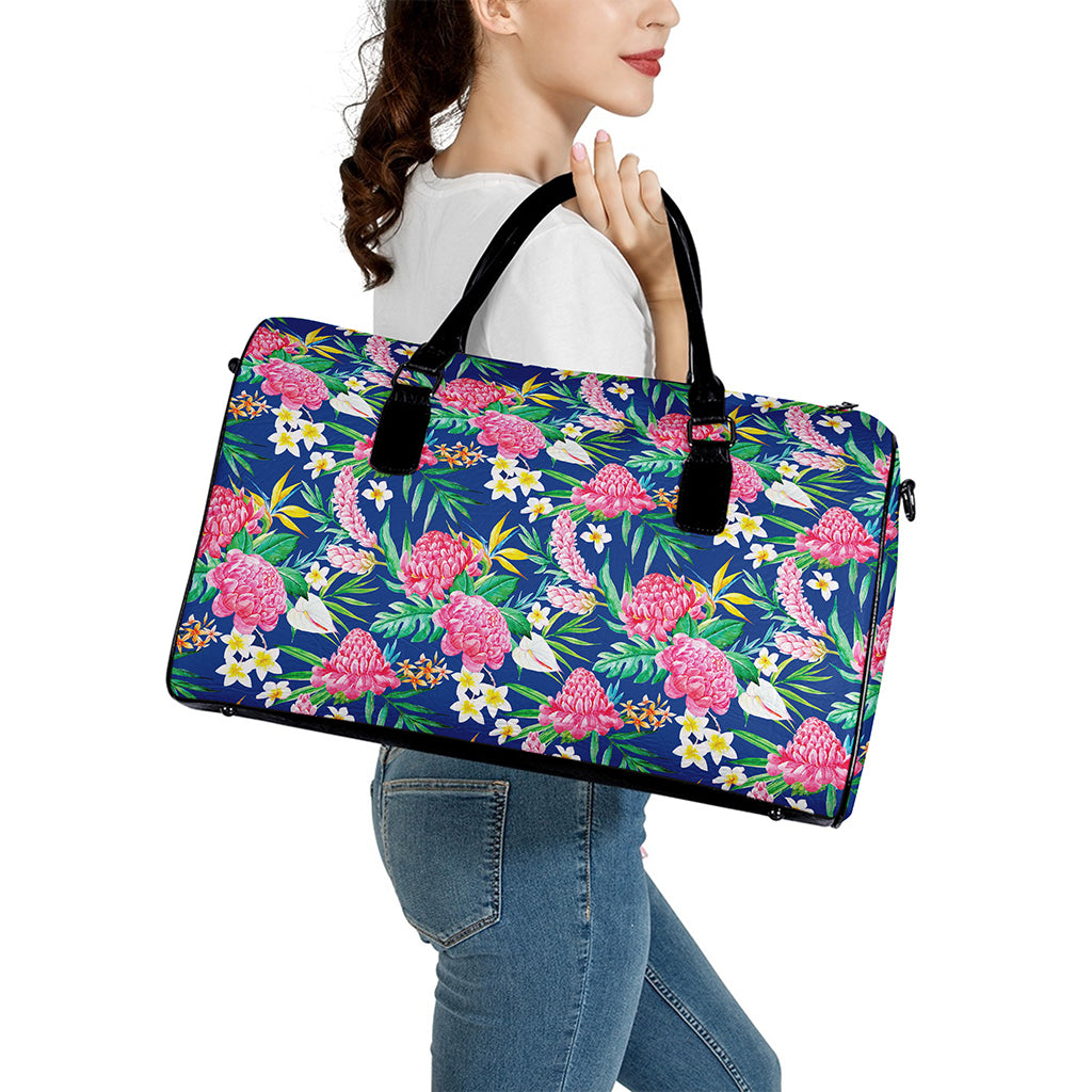 Watercolor Chrysanthemum Pattern Print Leather Duffle Bag