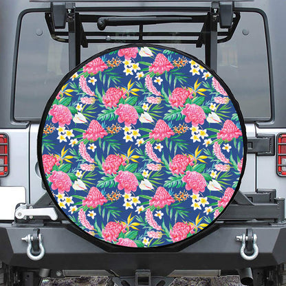 Watercolor Chrysanthemum Pattern Print Leather Spare Tire Cover