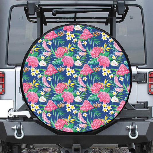 Watercolor Chrysanthemum Pattern Print Leather Spare Tire Cover