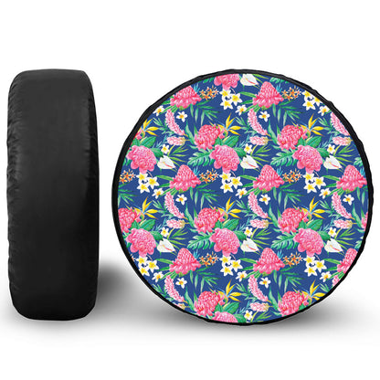 Watercolor Chrysanthemum Pattern Print Leather Spare Tire Cover