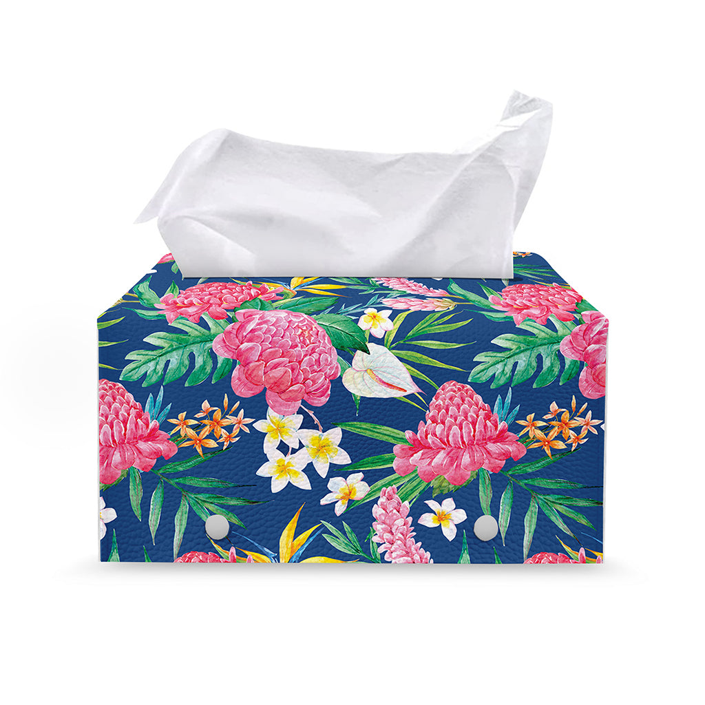 Watercolor Chrysanthemum Pattern Print Leather Tissue Box Cover
