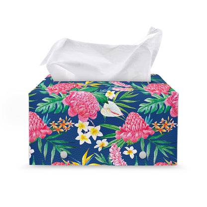 Watercolor Chrysanthemum Pattern Print Leather Tissue Box Cover