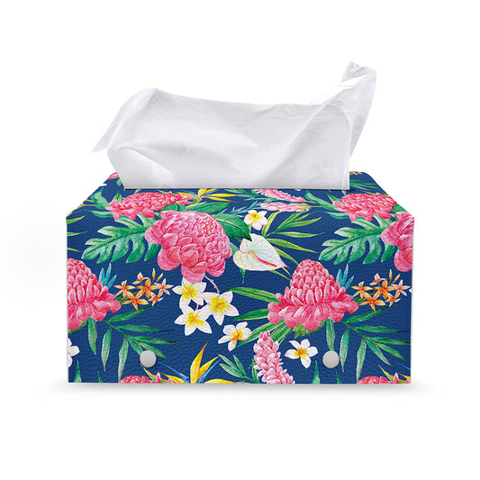Watercolor Chrysanthemum Pattern Print Leather Tissue Box Cover