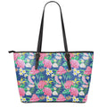 Watercolor Chrysanthemum Pattern Print Leather Tote Bag With Zipper