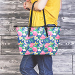 Watercolor Chrysanthemum Pattern Print Leather Tote Bag