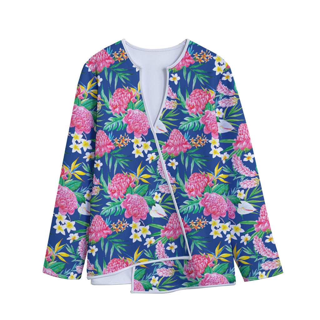 Watercolor Chrysanthemum Pattern Print Long Sleeve Short Coat