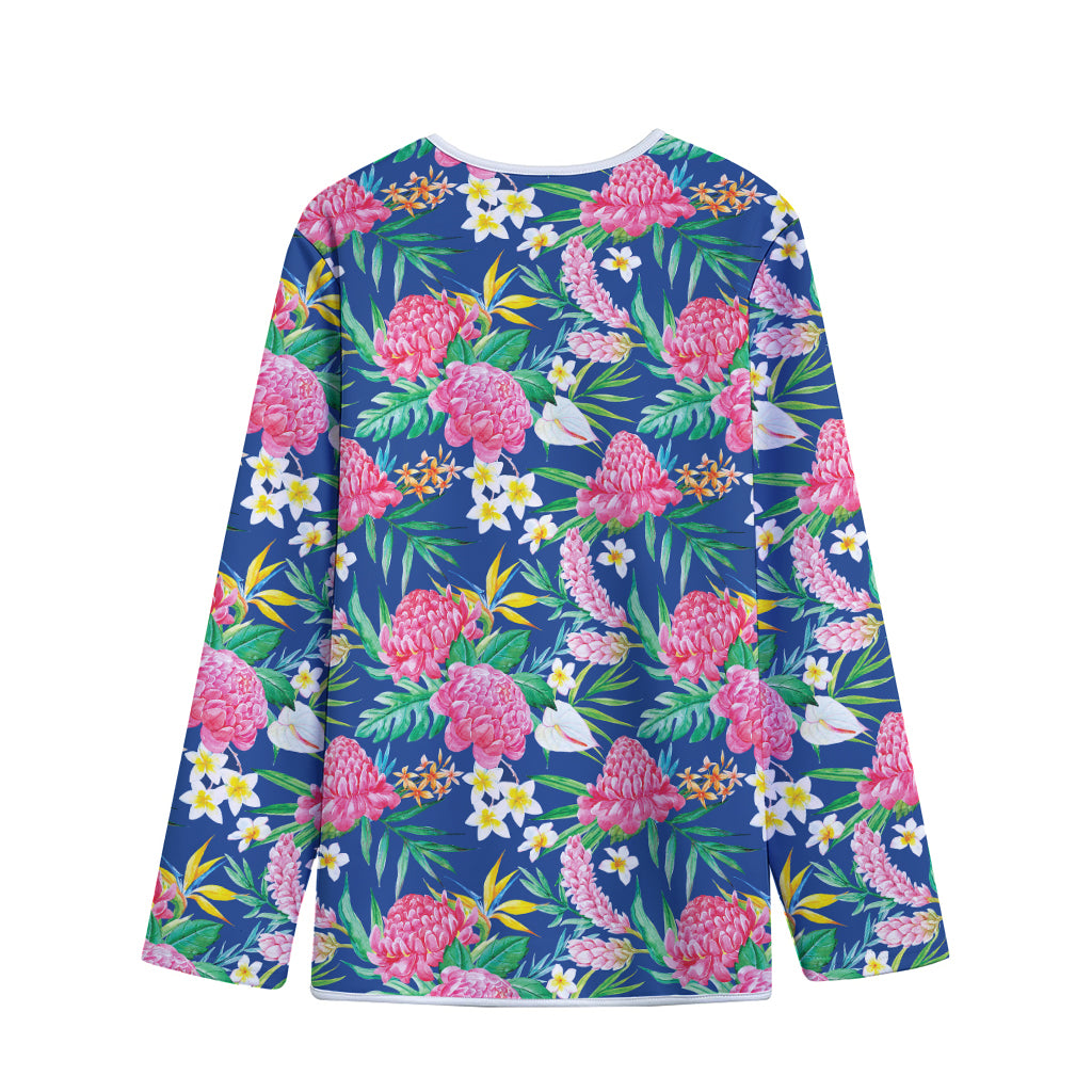 Watercolor Chrysanthemum Pattern Print Long Sleeve Short Coat