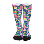 Watercolor Chrysanthemum Pattern Print Long Socks