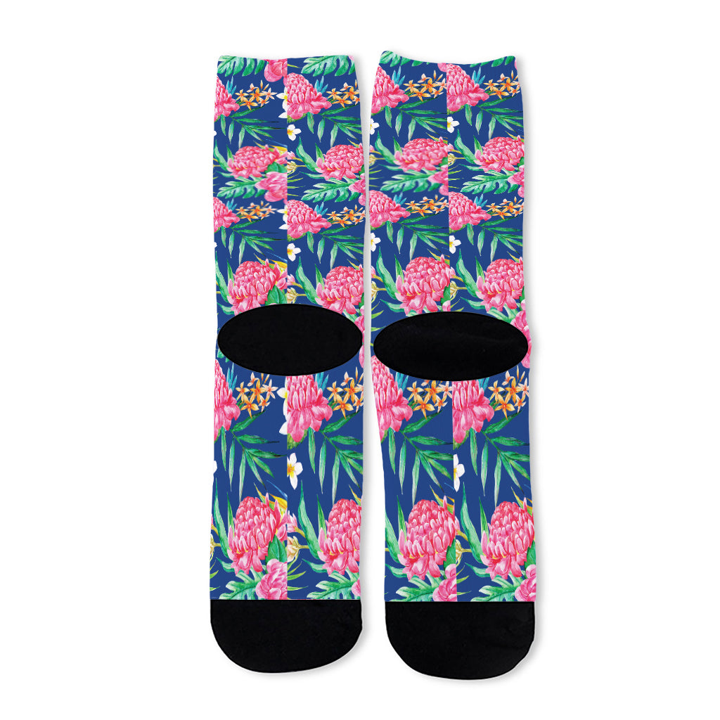 Watercolor Chrysanthemum Pattern Print Long Socks