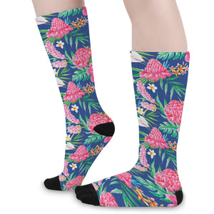 Watercolor Chrysanthemum Pattern Print Long Socks