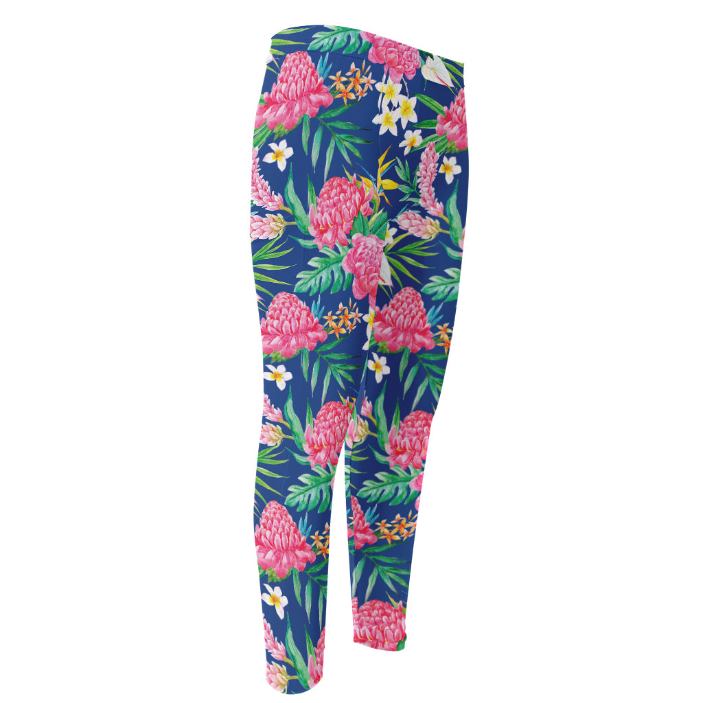 Watercolor Chrysanthemum Pattern Print Men's Compression Pants