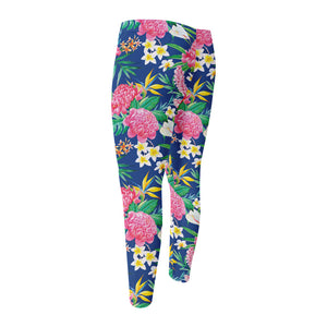 Watercolor Chrysanthemum Pattern Print Men's Compression Pants