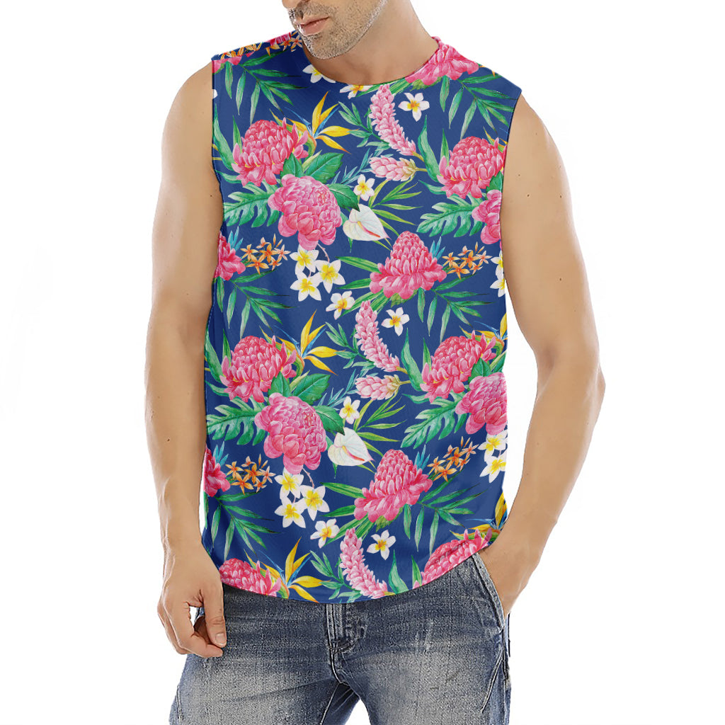 Watercolor Chrysanthemum Pattern Print Men's Fitness Tank Top
