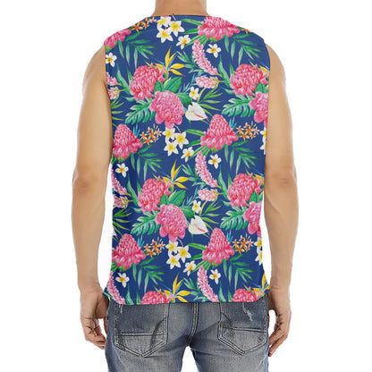 Watercolor Chrysanthemum Pattern Print Men's Fitness Tank Top