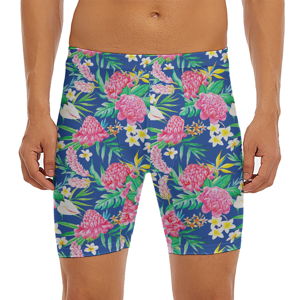 Watercolor Chrysanthemum Pattern Print Men's Long Boxer Briefs