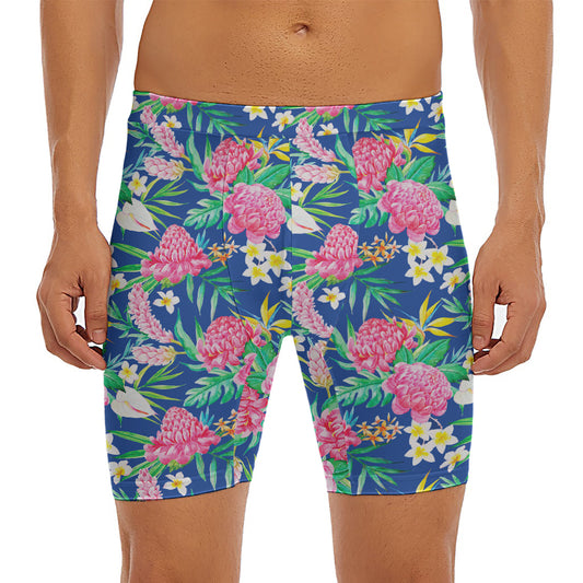Watercolor Chrysanthemum Pattern Print Men's Long Boxer Briefs