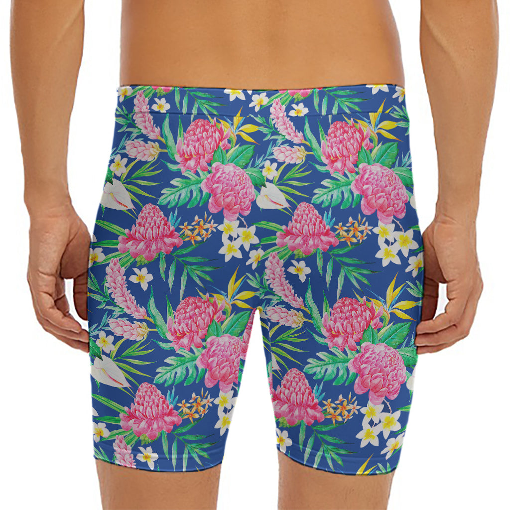 Watercolor Chrysanthemum Pattern Print Men's Long Boxer Briefs