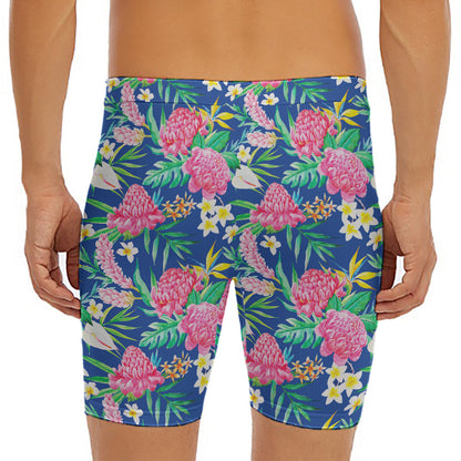 Watercolor Chrysanthemum Pattern Print Men's Long Boxer Briefs