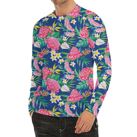 Watercolor Chrysanthemum Pattern Print Men's Long Sleeve Rash Guard