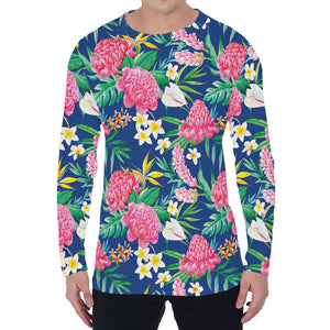 Watercolor Chrysanthemum Pattern Print Men's Long Sleeve T-Shirt