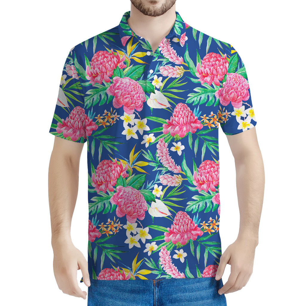 Watercolor Chrysanthemum Pattern Print Men's Polo Shirt