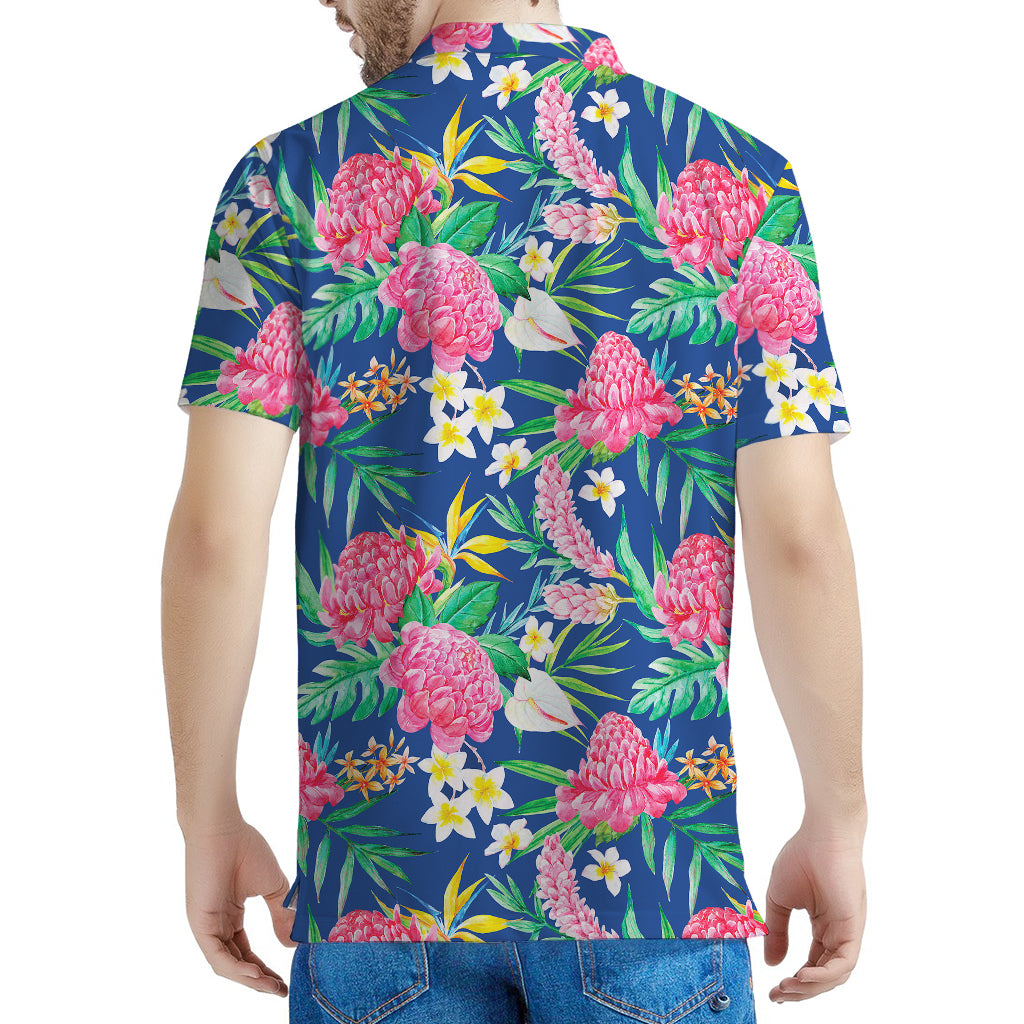 Watercolor Chrysanthemum Pattern Print Men's Polo Shirt