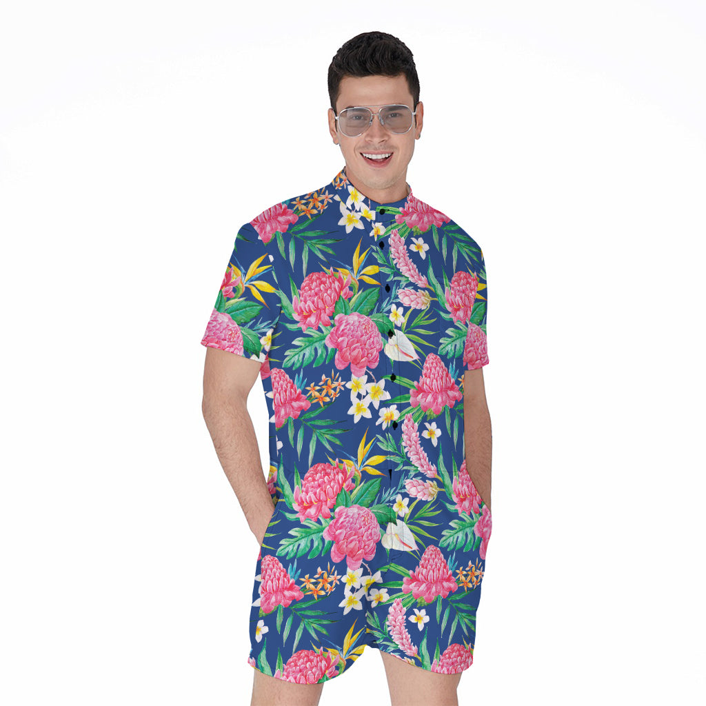 Watercolor Chrysanthemum Pattern Print Men's Rompers