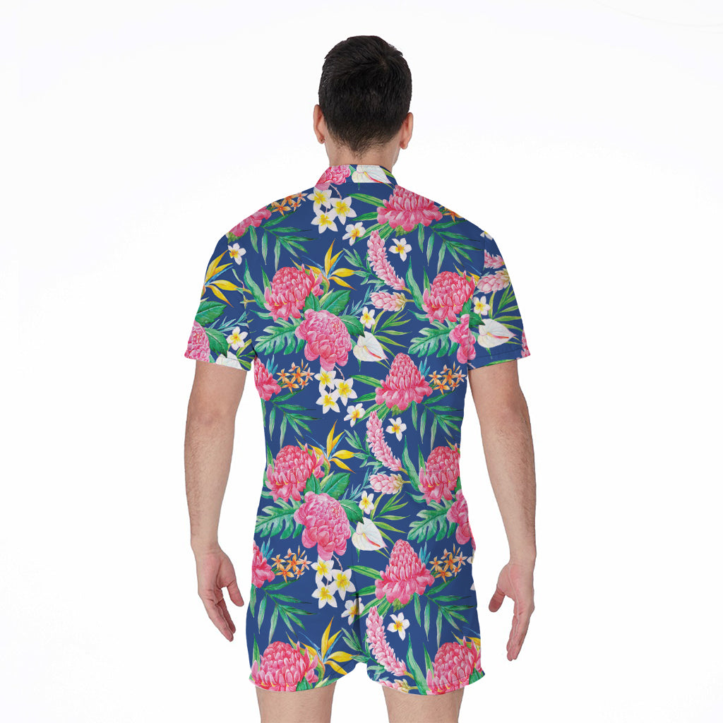 Watercolor Chrysanthemum Pattern Print Men's Rompers
