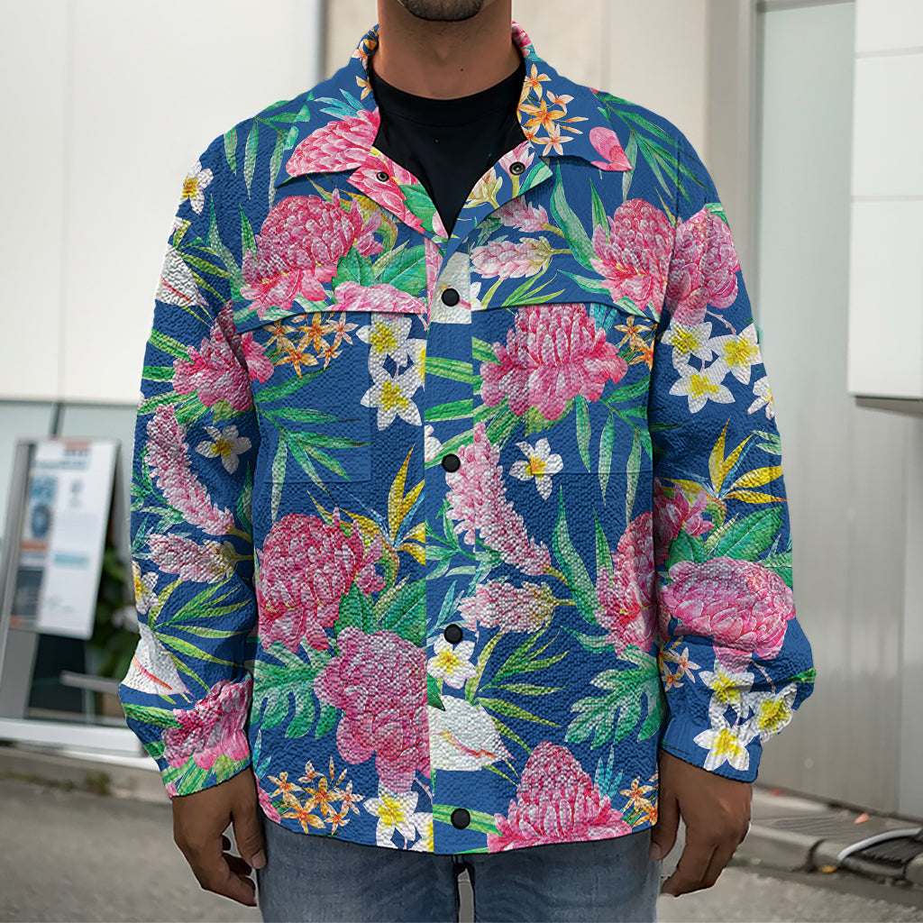 Watercolor Chrysanthemum Pattern Print Men's Shirt Jacket