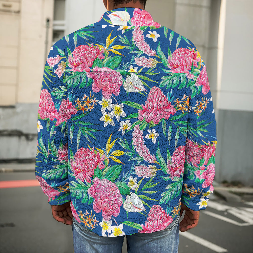 Watercolor Chrysanthemum Pattern Print Men's Shirt Jacket