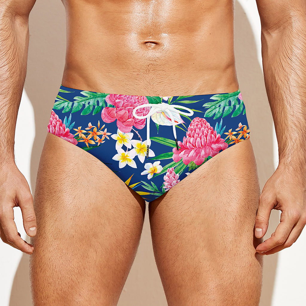 Watercolor Chrysanthemum Pattern Print Men's Swim Briefs