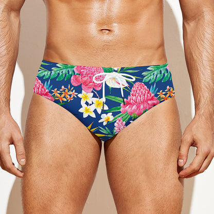 Watercolor Chrysanthemum Pattern Print Men's Swim Briefs