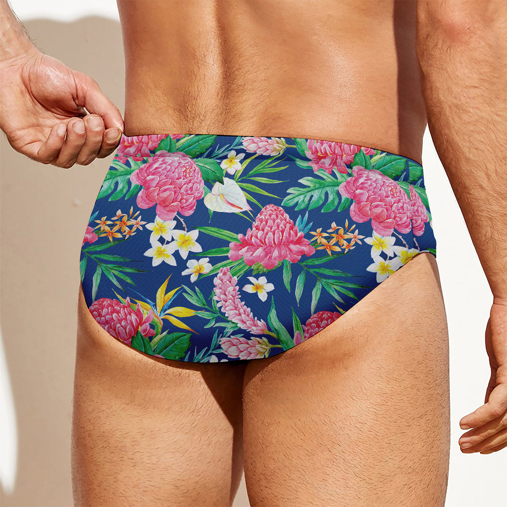 Watercolor Chrysanthemum Pattern Print Men's Swim Briefs